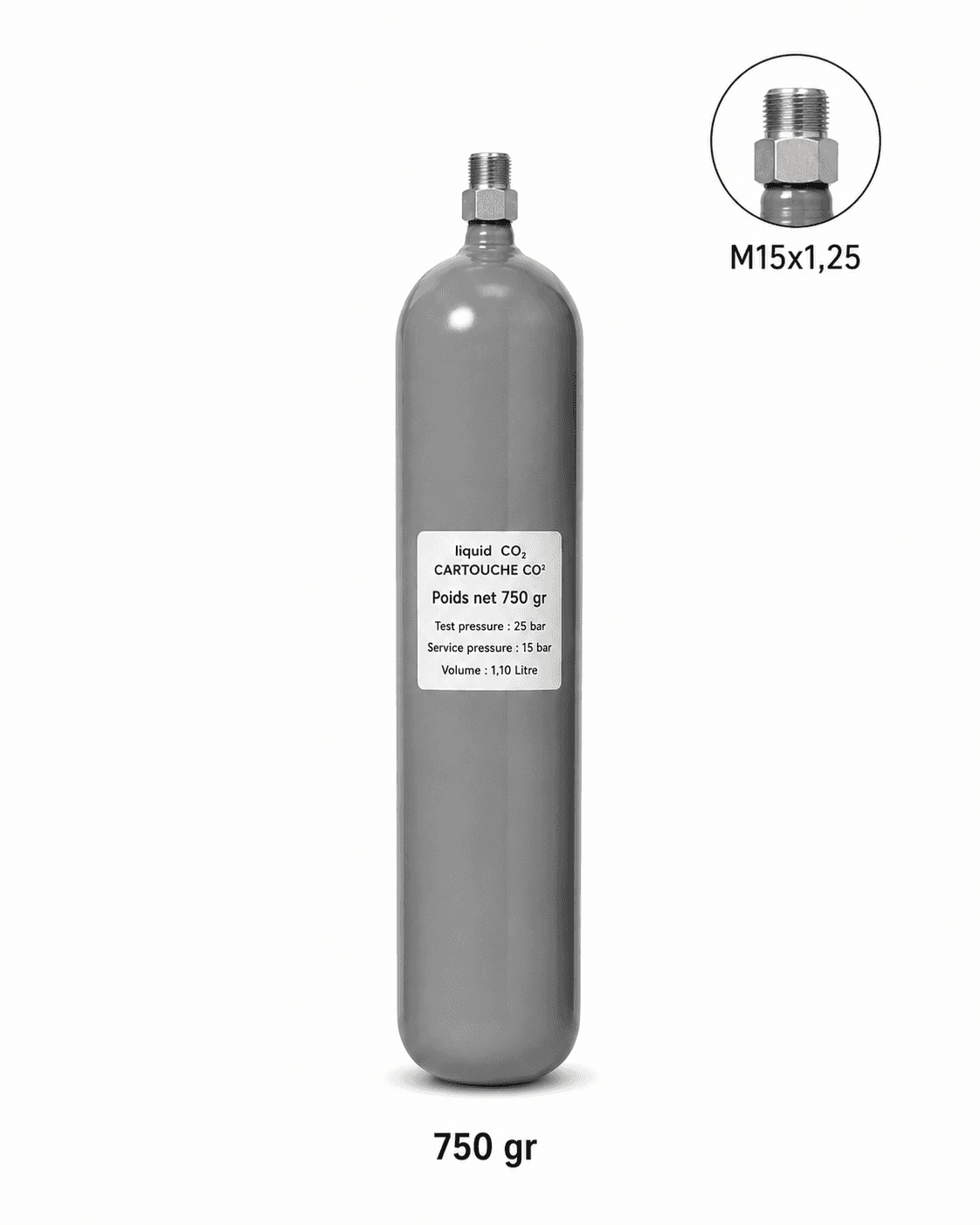 Butelie CO₂ panou M15x1.25 - 750 g