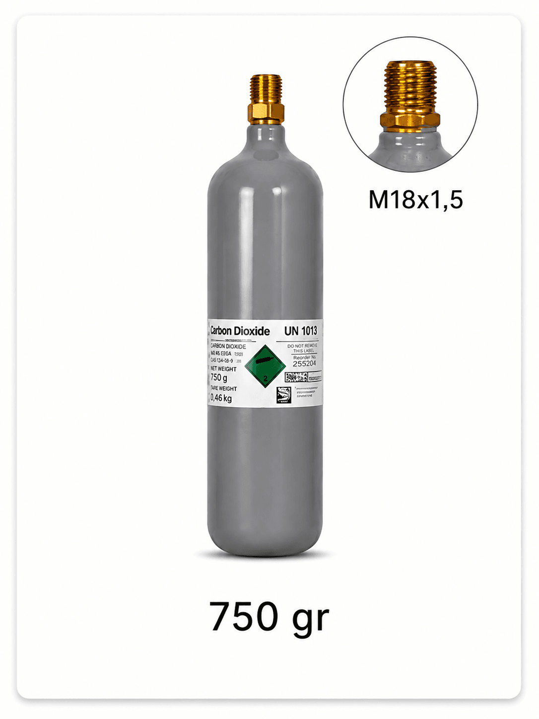 Butelie CO₂ panou M18x1.5 - 750 g